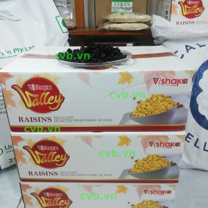 nho khô đen thùng 10kg, nho khô nhập khẩu, nho khô Ấn Độ, nguyên liệu Granola