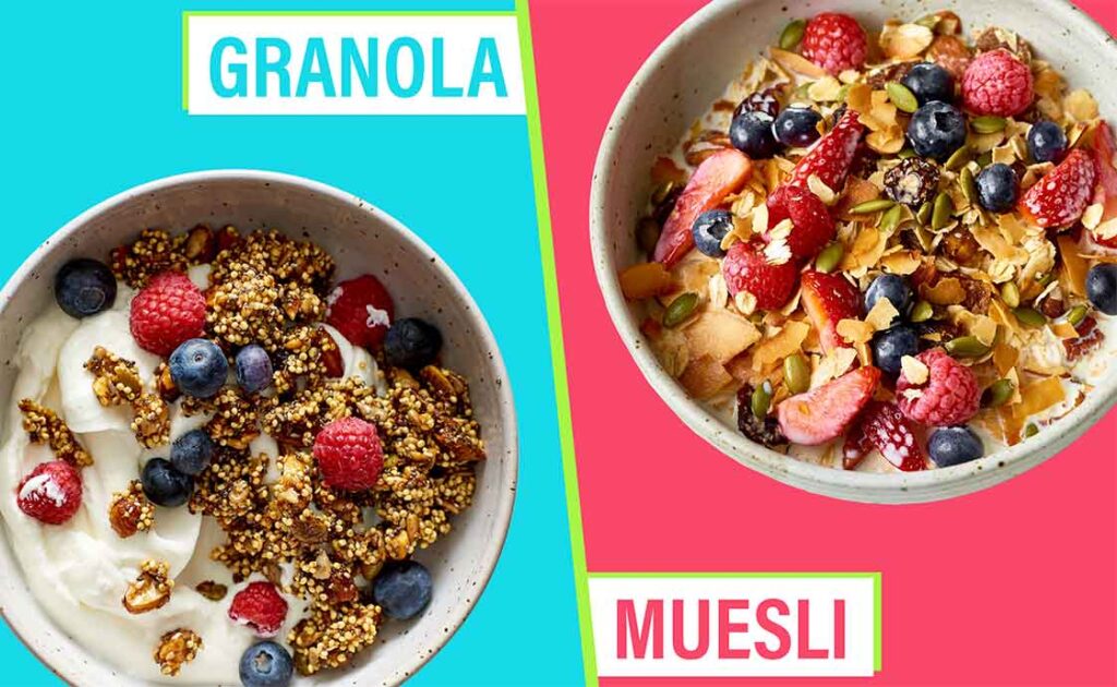 So sánh granola và muesli về thành phần và cách chế biến